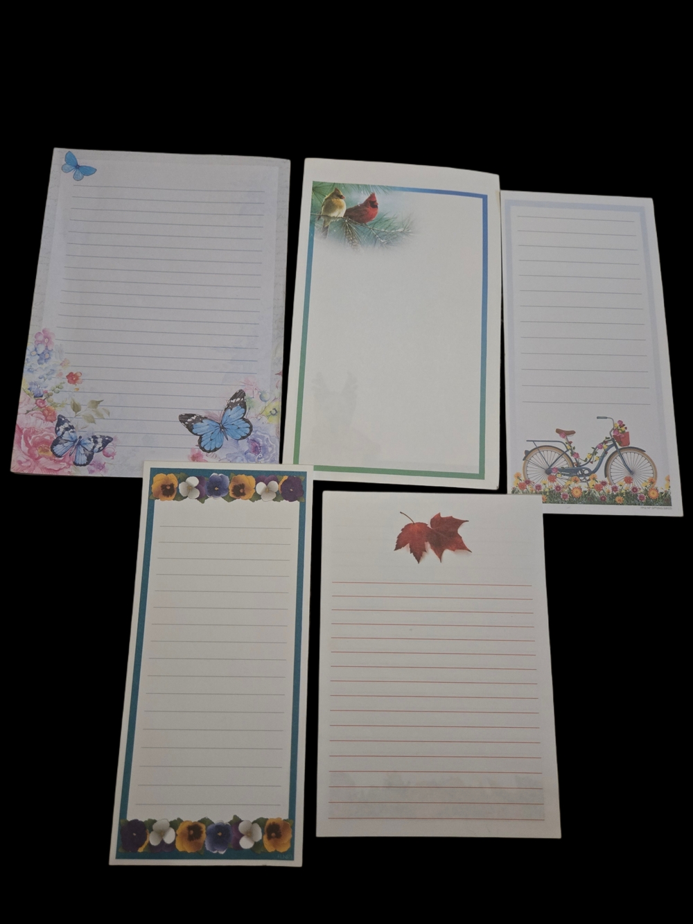 Lot Of 5 Decorative Notepads Floral Birds Bikes Leaves Butterfly